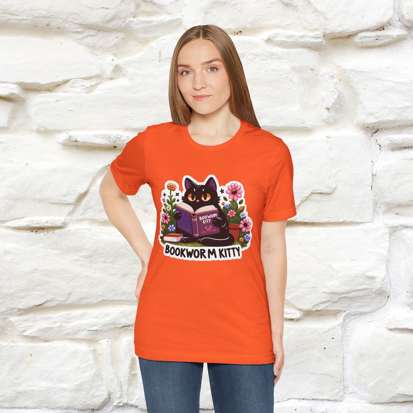 "Bookworm Kitty" Cat T-Shirt for Women | 100% Cotton* | Book Lover Tee