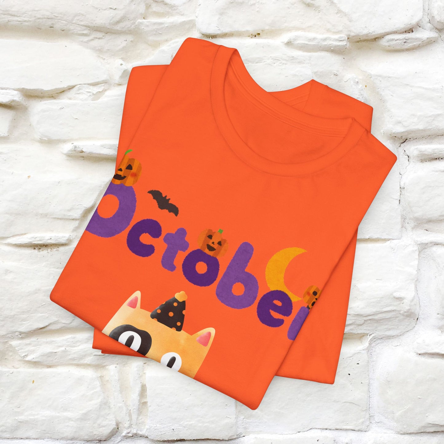 ''October Halloween'' Cat Unisex T-shirt 100% Cotton*