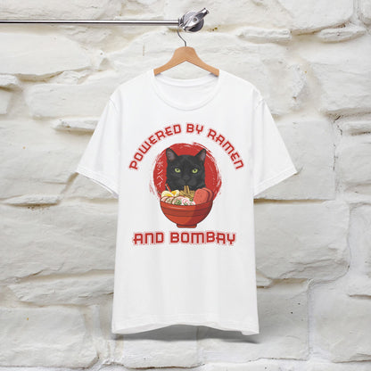 ''Powered By Ramen And Bombay''  Cat T-shirt for Man 100% Cotton. - Nunu&Miao Studio