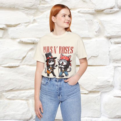 Paws N' Roses T-Shirt | Rock-Inspired Cat Lover Tee for Men & Women | 100% Cotton*