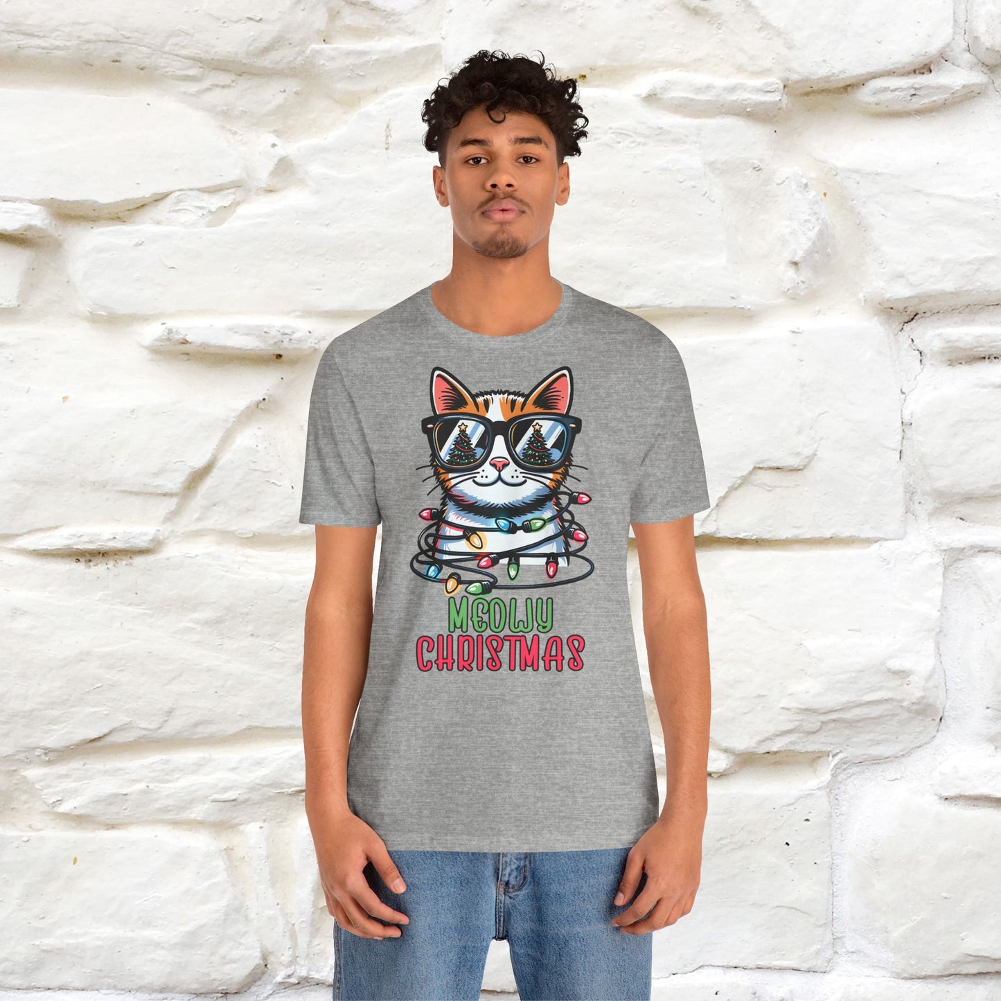 Meowy Christmas T-Shirt | Festive Cat Christmas Shirt for Men & Women | 100% Cotton