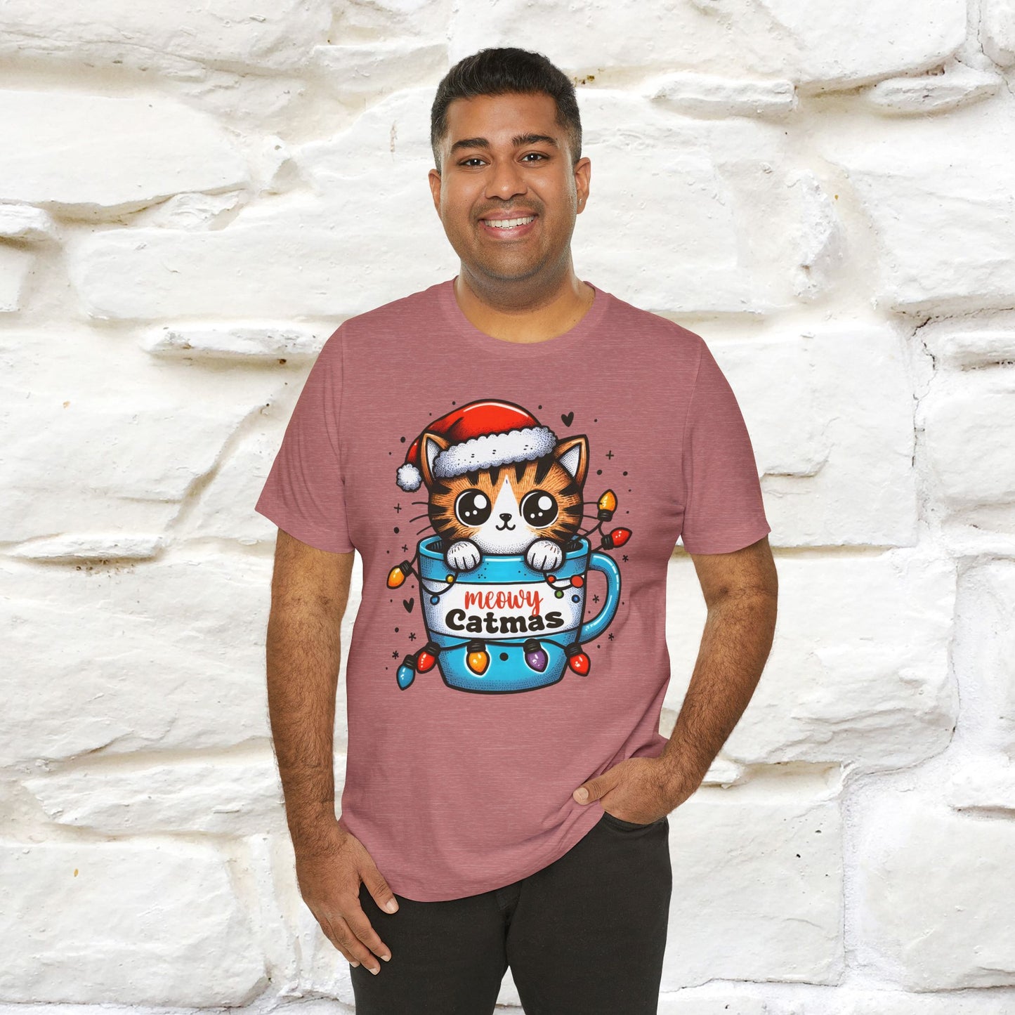 Meowy Catmas T-Shirt | Festive Cat Christmas Shirt for Men & Women | 100% Cotton