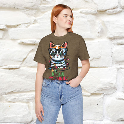 Meowy Christmas T-Shirt | Festive Cat Christmas Shirt for Men & Women | 100% Cotton