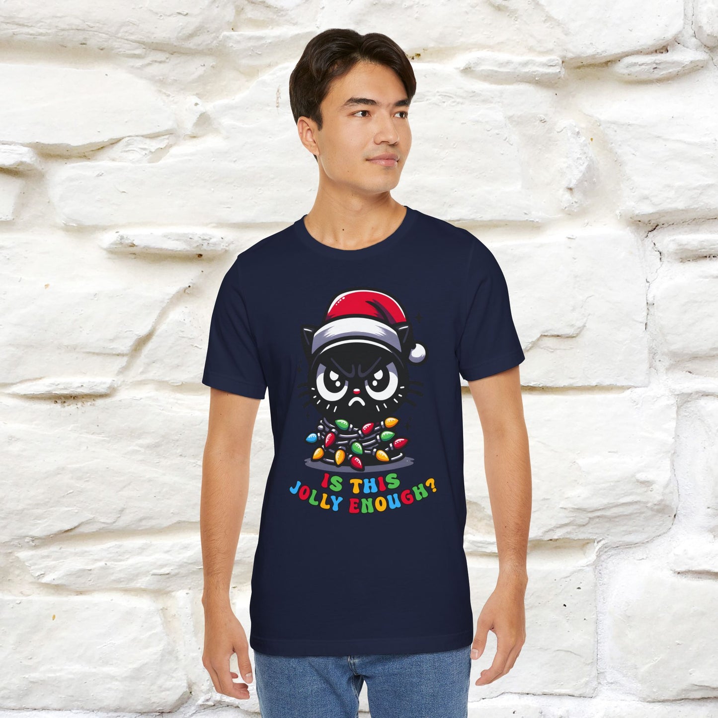 Is This Jolly Enough? | Funny Cat Christmas Shirt for Men & Women | 100% Cotton