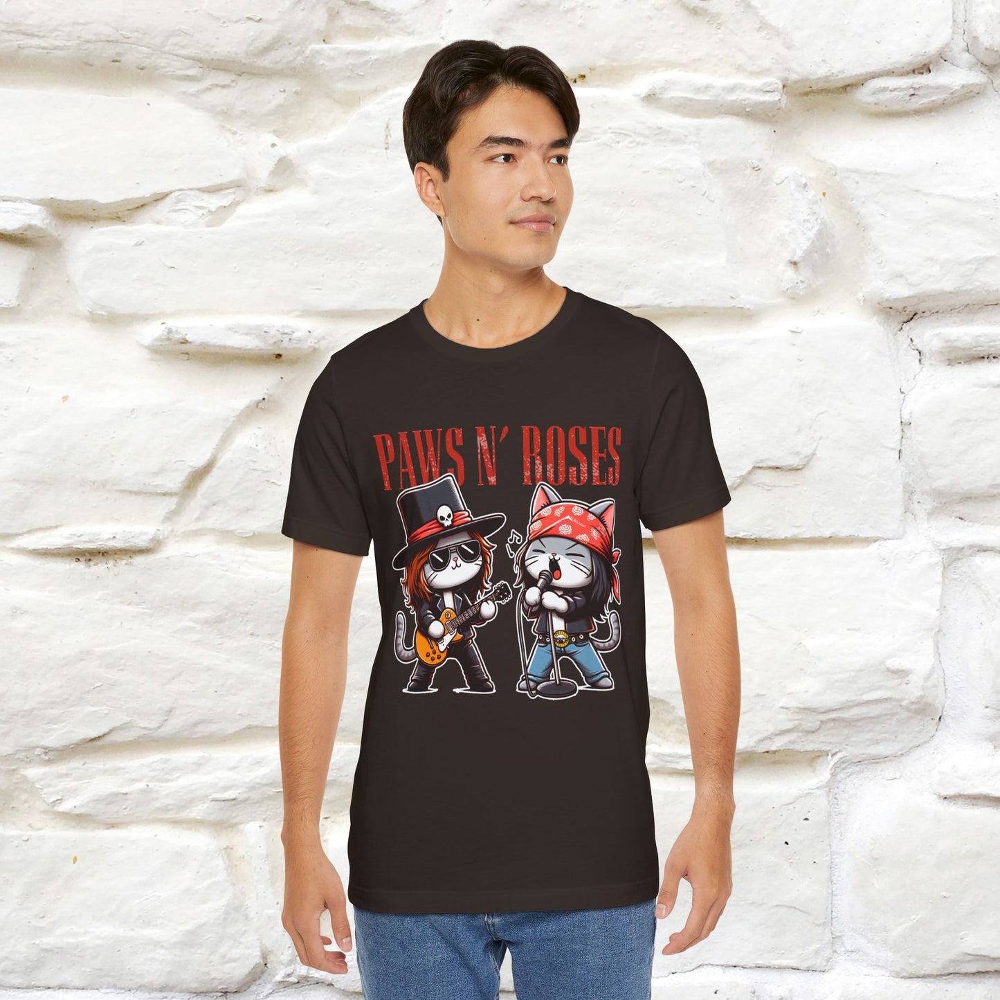 Paws N' Roses T-Shirt | Rock-Inspired Cat Lover Tee for Men & Women | 100% Cotton*