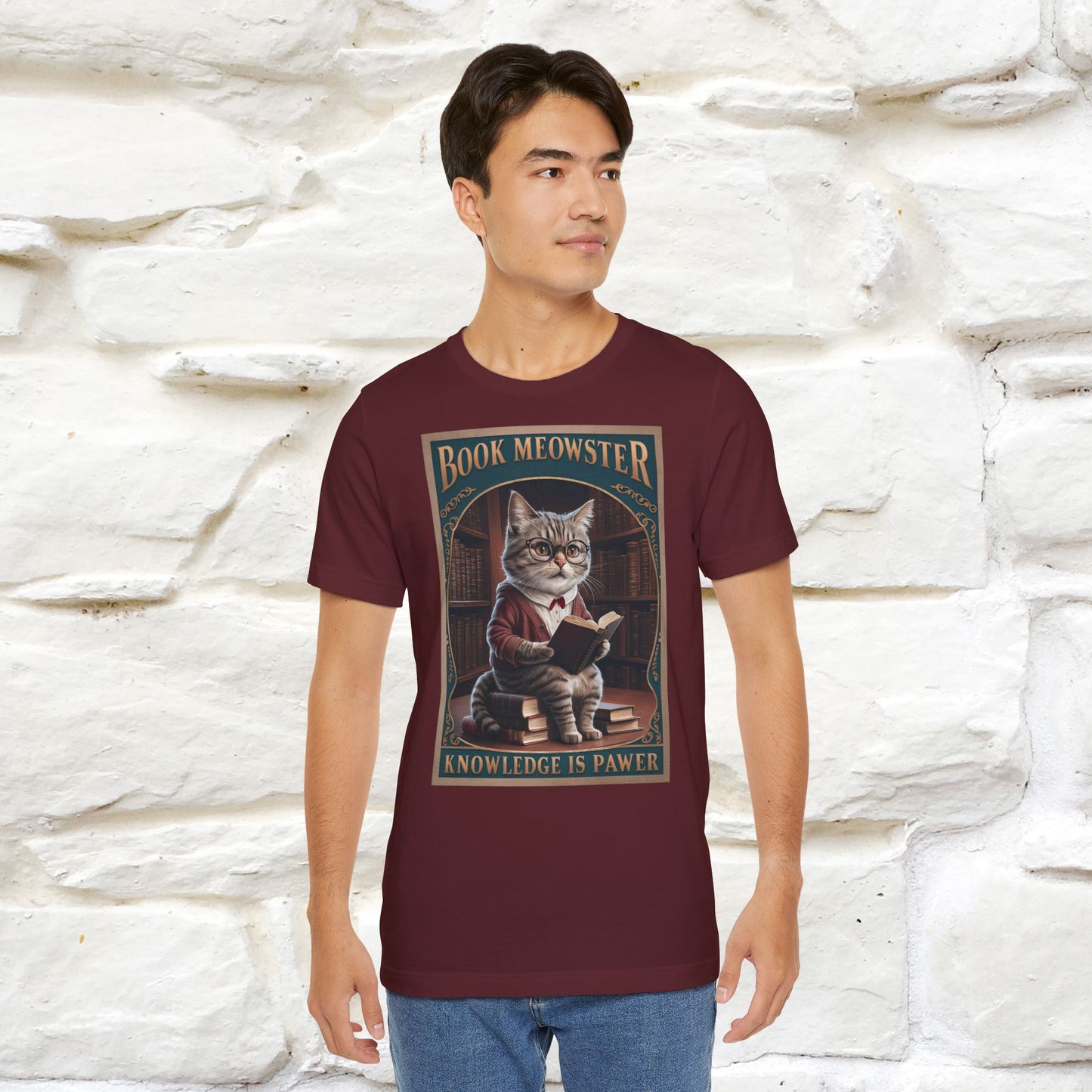 "Book Meowster: Knowledge Is Pawer Cat T-Shirt for Men & Women | 100% Cotton*