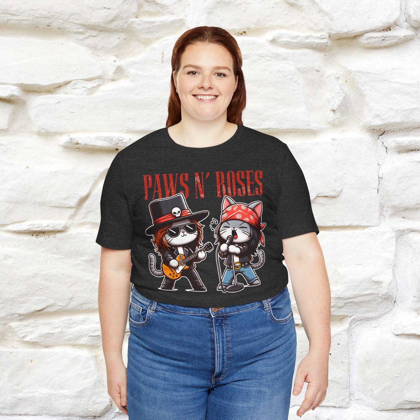 Paws N' Roses T-Shirt | Rock-Inspired Cat Lover Tee for Men & Women | 100% Cotton*