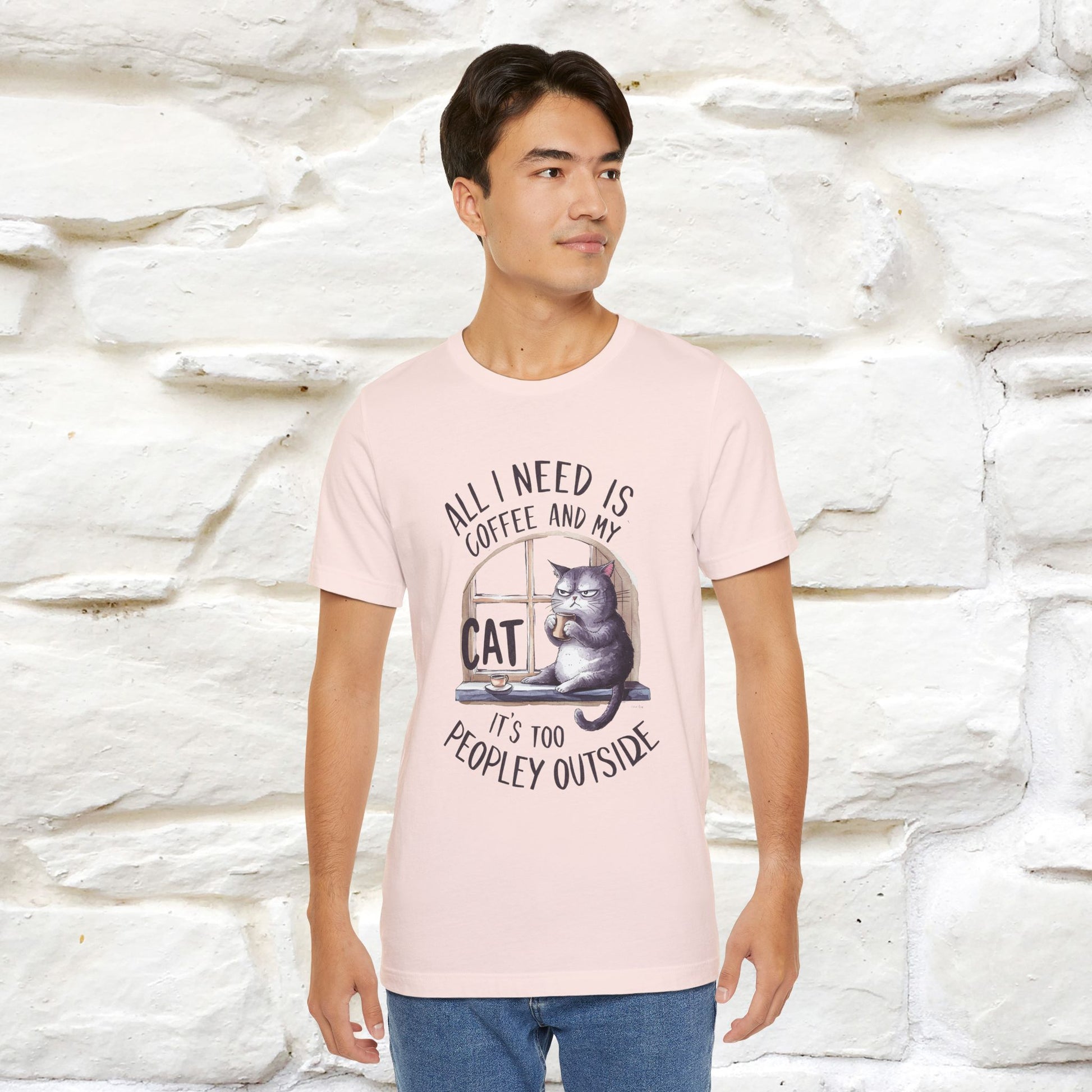 ''All I Need Is Coffee and My Cat, It's Too Peopley Outside''| Cat T-Shirt | Nunu&Miao Studio - Nunu&Miao Studio