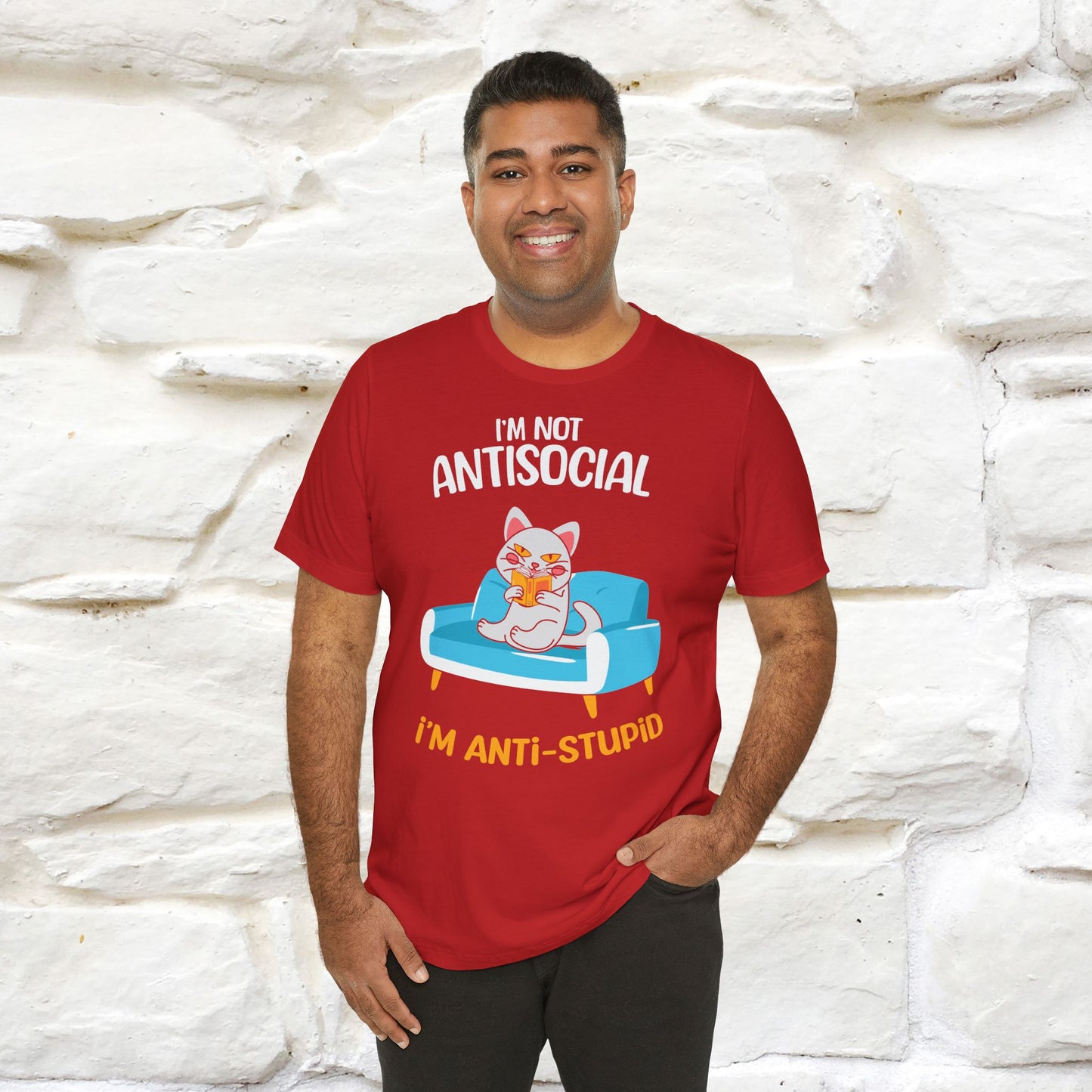 "I Am Not Antisocial, I’m Antistupid" Cat T-shirt for Men & Women | 100% Cotton* 🐾 | Funny Cat Lover Tee