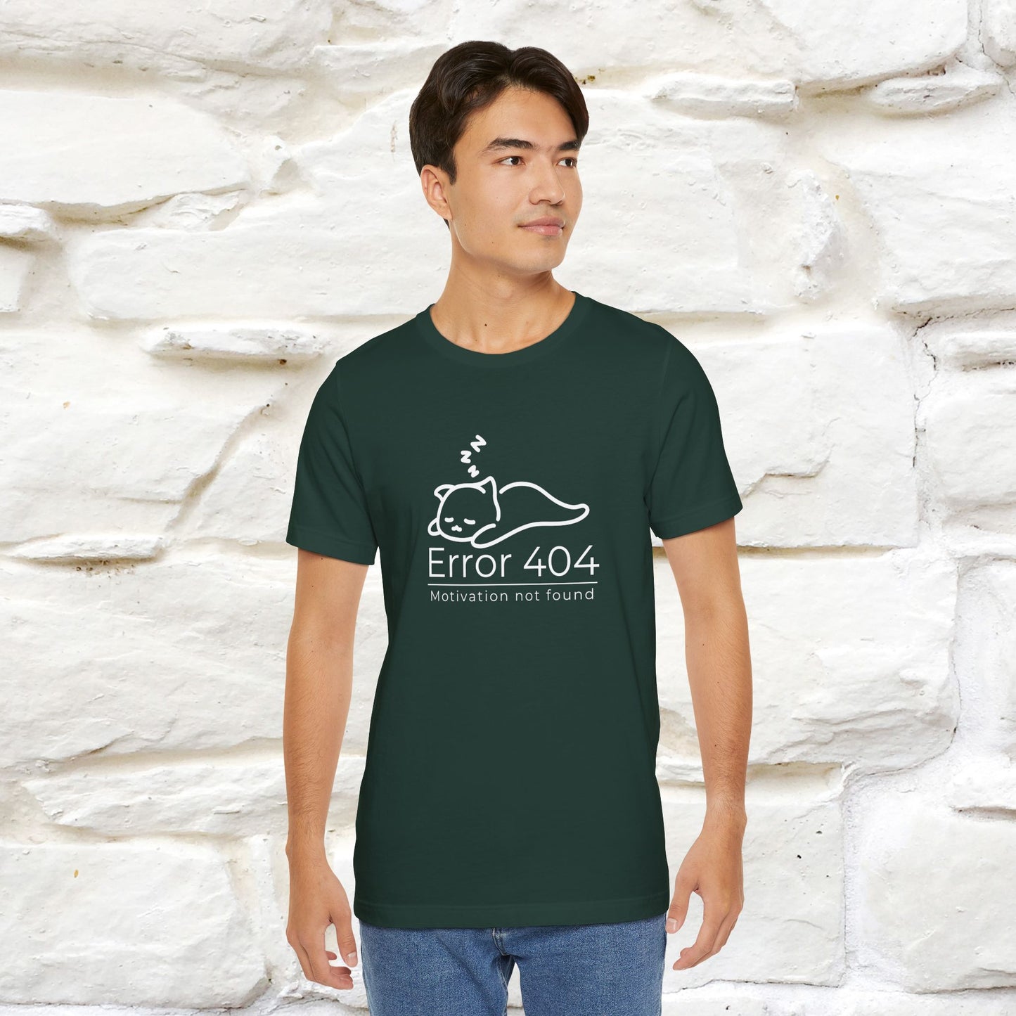 ''Error 404 Motivation Not Found'' Cat T-Shirt Front and Back Design | Nunu&Miao Studio