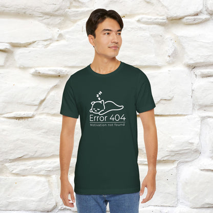 ''Error 404 Motivation Not Found'' Cat T-Shirt Front and Back Design | Nunu&Miao Studio