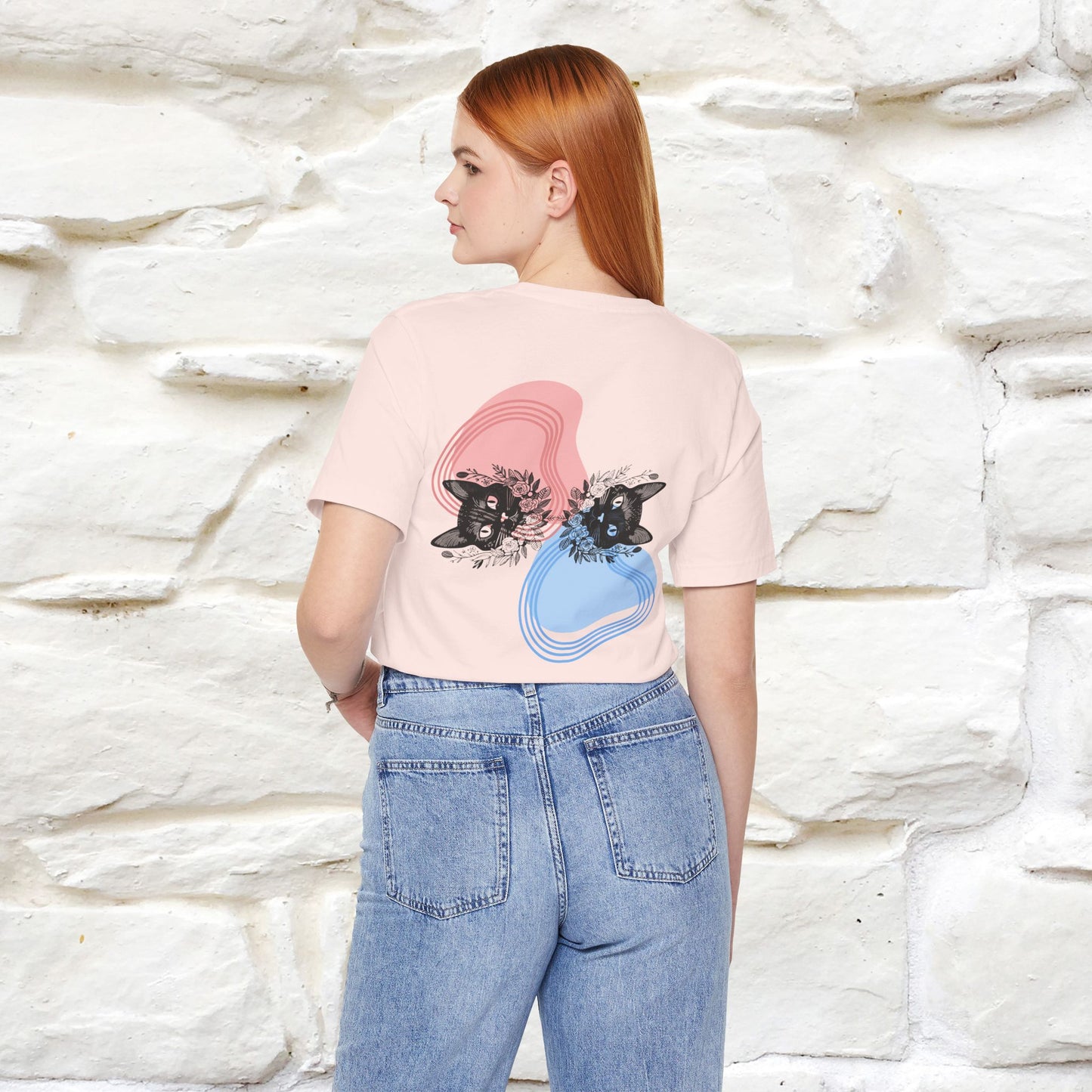 ''Pink and Blu'' Cat T-Shirt Front and Back Design | Nunu&Miao Studio