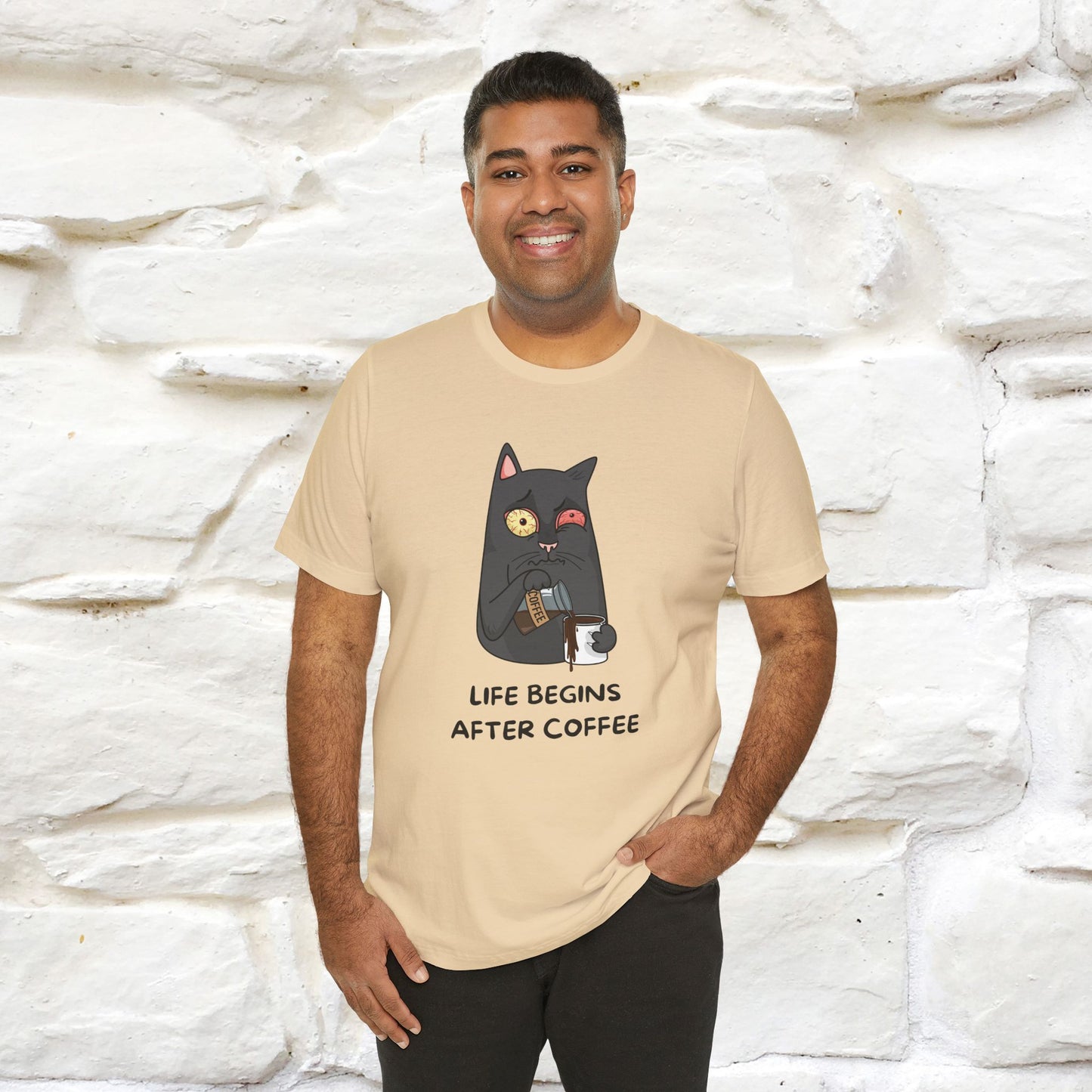 ''Life Begings After Coffe''  Cat T-shirt for Men and Women  100% Cotton*