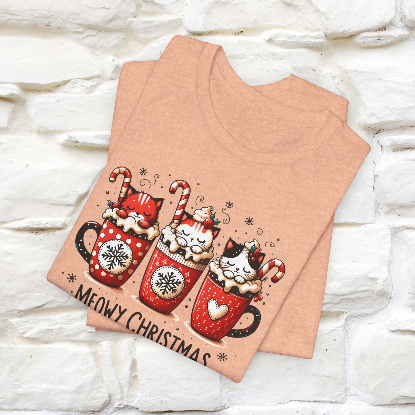 Meowy Christmas T-Shirt | Cute Festive Cat Christmas Shirt for Men & Women | 100% Cotton