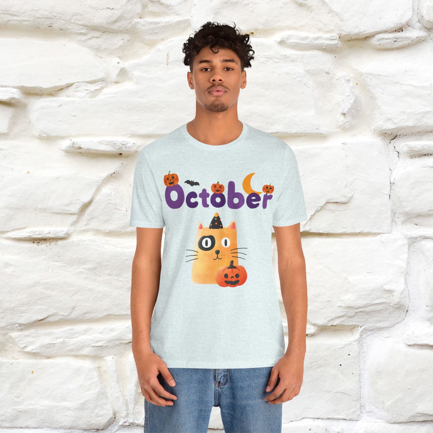 ''October Halloween'' Cat Unisex T-shirt 100% Cotton*