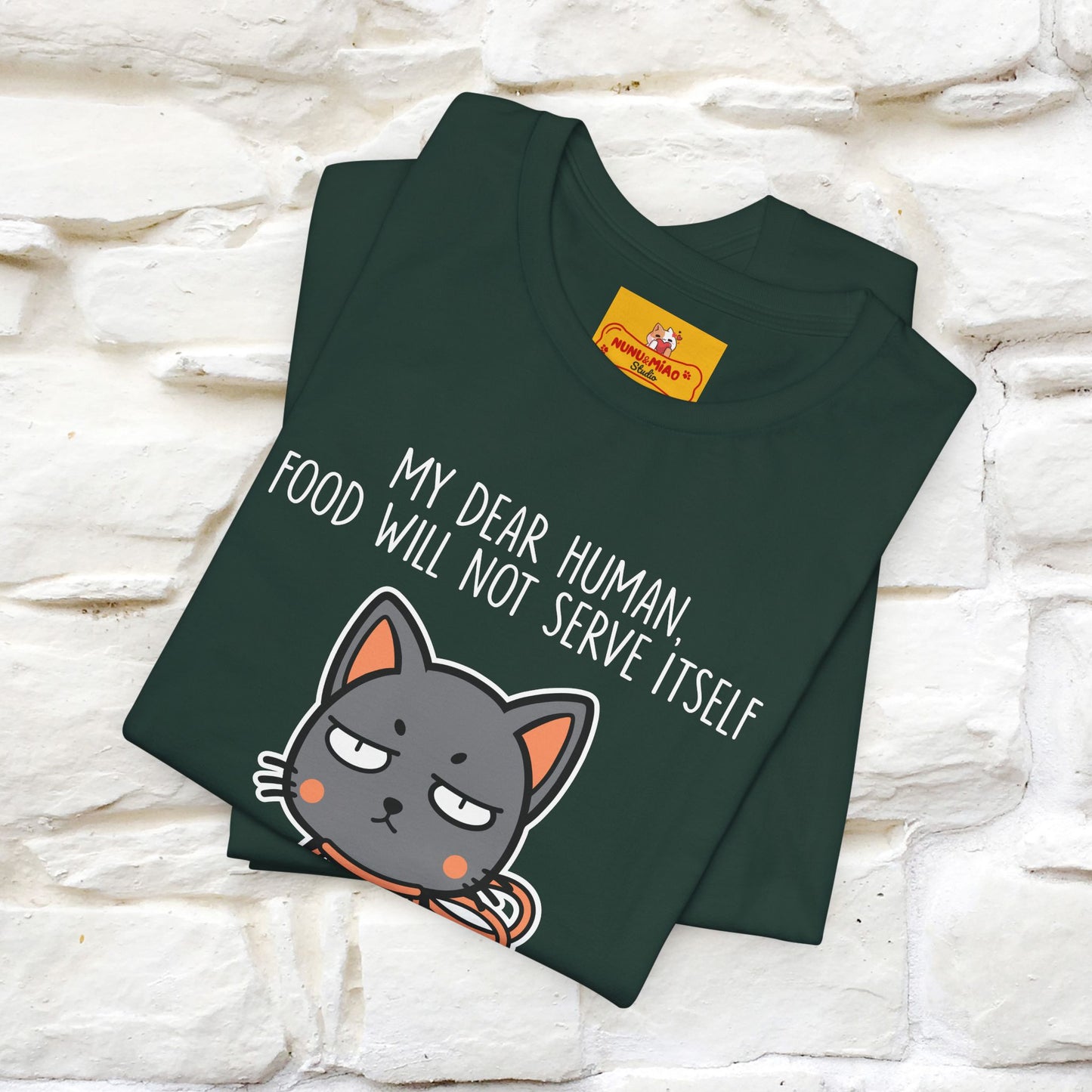 "Caro umano, il cibo non si servirà da solo" Maglietta divertente con gatto per uomo e donna | 100% cotone* 🐾