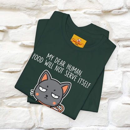 "Caro umano, il cibo non si servirà da solo" Maglietta divertente con gatto per uomo e donna | 100% cotone* 🐾
