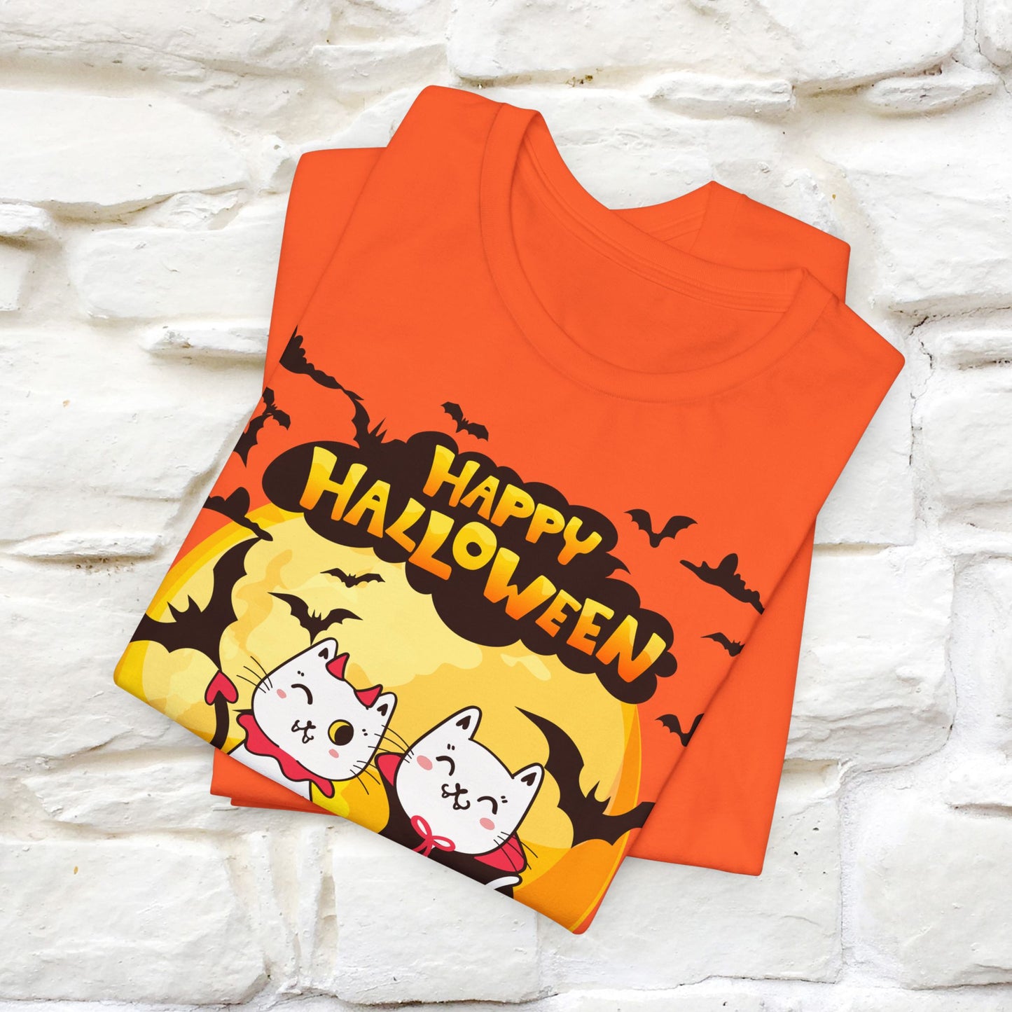 ''Happy Halloween Cat Couple'' Unisex Cat T-shirt 100% Cotton*