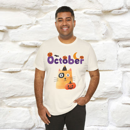 ''October Halloween'' Cat Unisex T-shirt 100% Cotton*