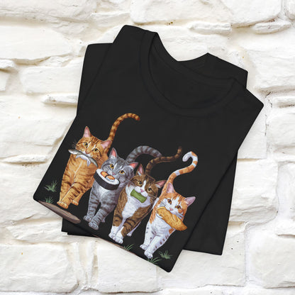 Four Cats' Feast: Feline Food Frenzy T-Shirt for Men & Women | 100% Cotton*