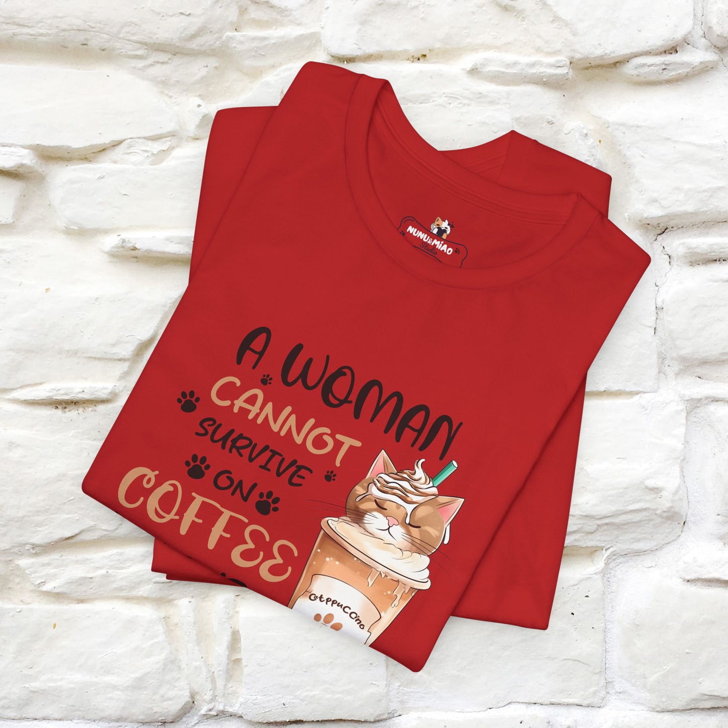 "A Woman Cannot Survive On Coffee Alone... She Also Needs Cats" Cute Cat T-Shirt for Women | 100% Cotton* 🐾