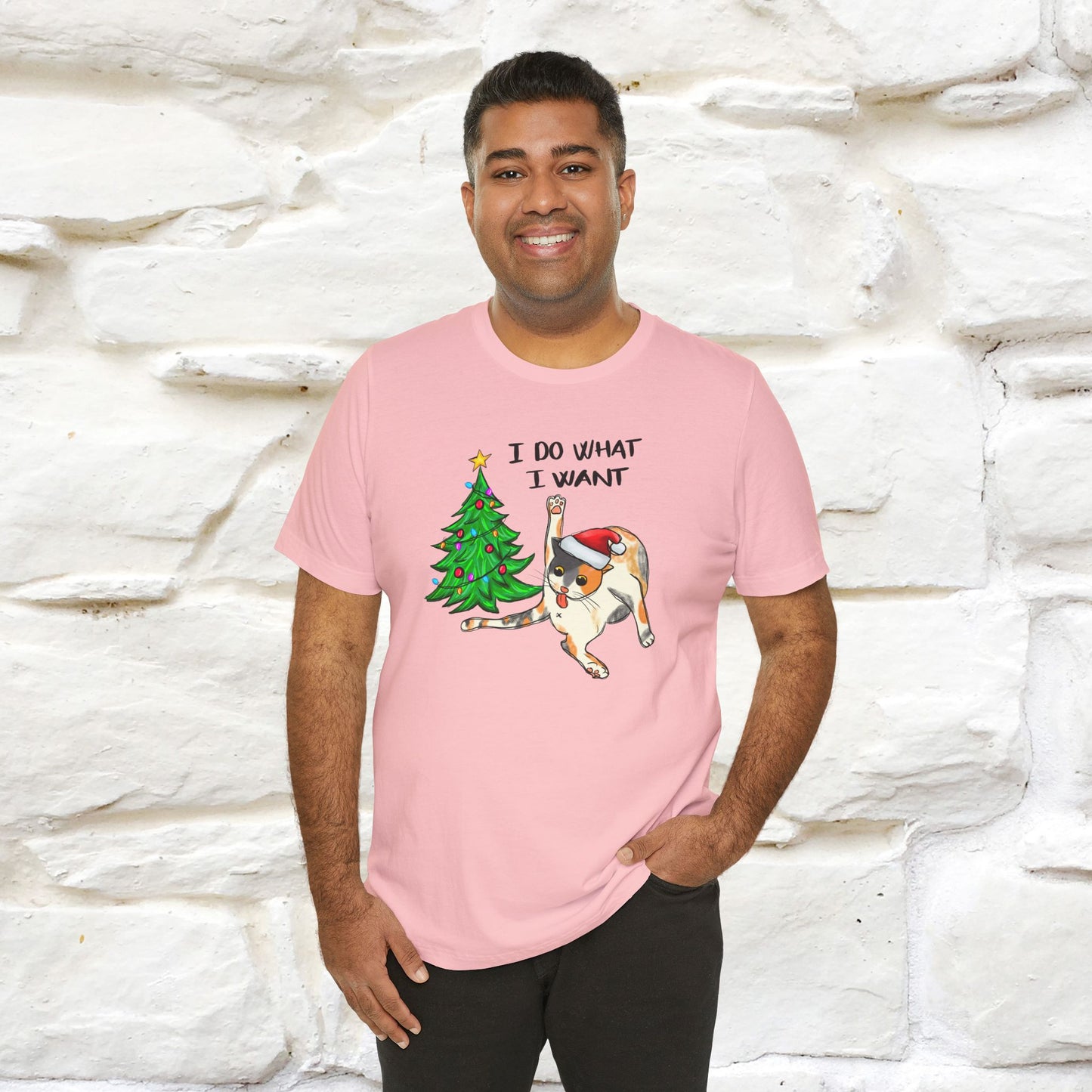 I Do What I want Funny T-Shirt | Festive Cat Christmas Shirt for Men & Women | 100% Cotton*