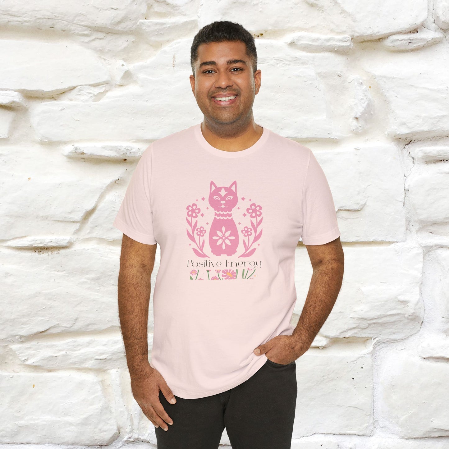 "Positive Energy'' Cat T-Shirt Front and Back Design | Nunu&Miao Studio