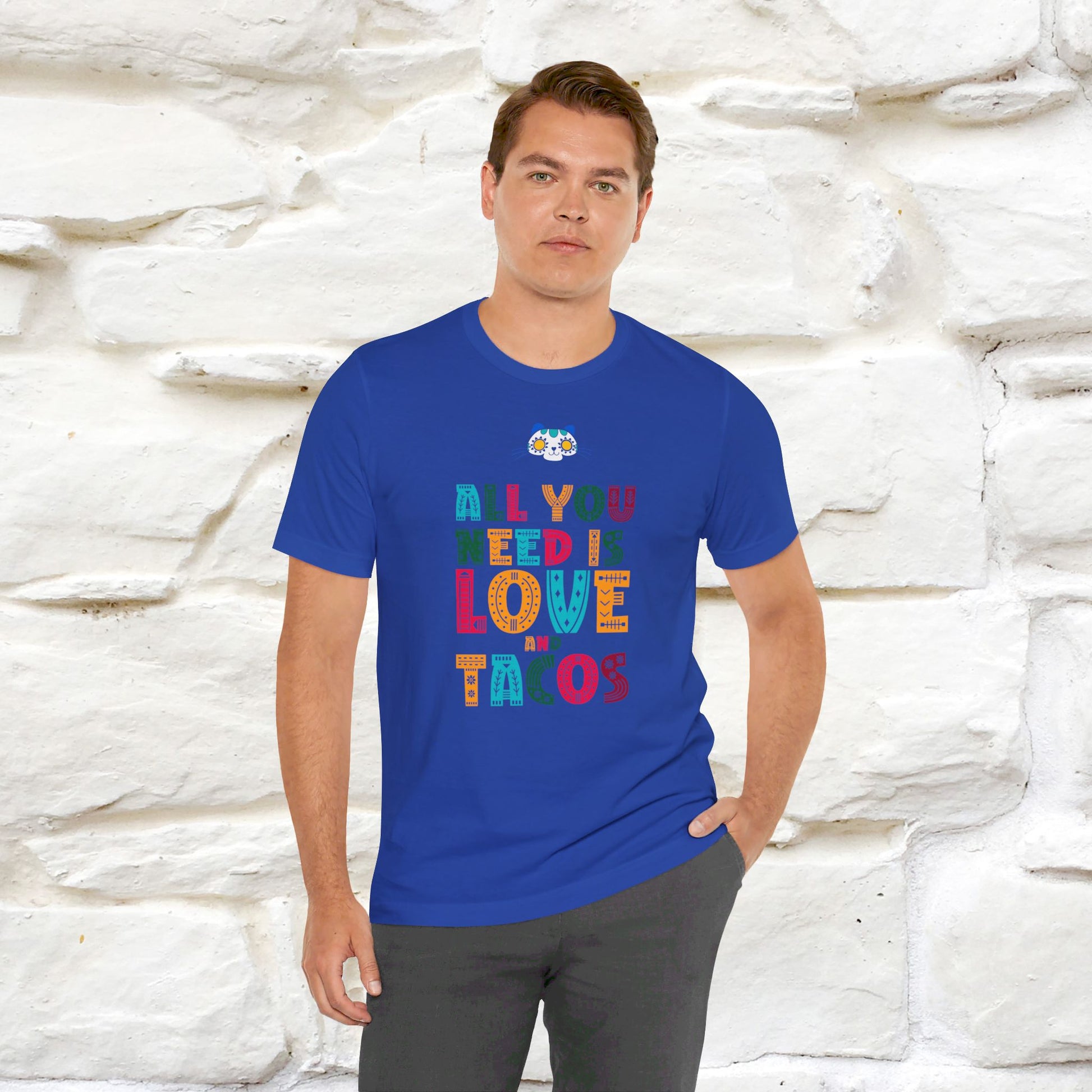 ''All You Need Is Love and Tacos'' T-shirt for Man 100% Cotton* - Nunu&Miao Studio