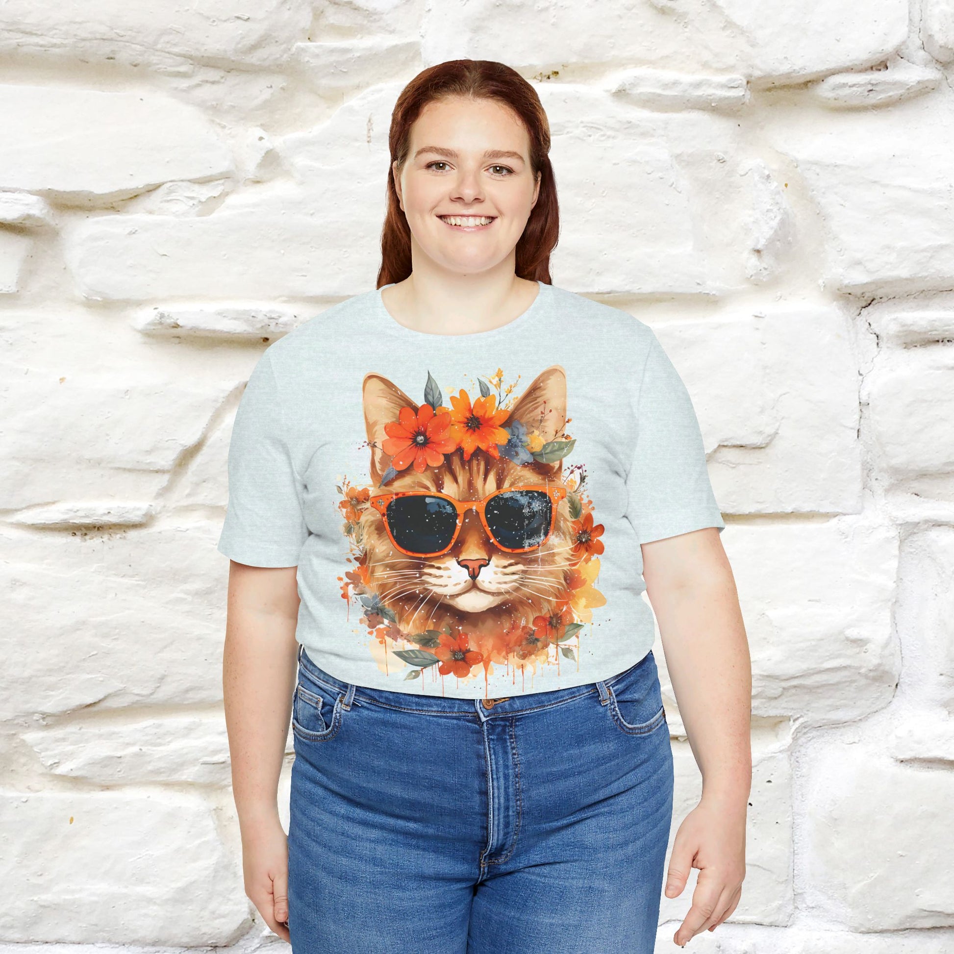 "Cool Cat in Bloom" T-shirt for Women 100% Cotton* - Nunu&Miao Studio