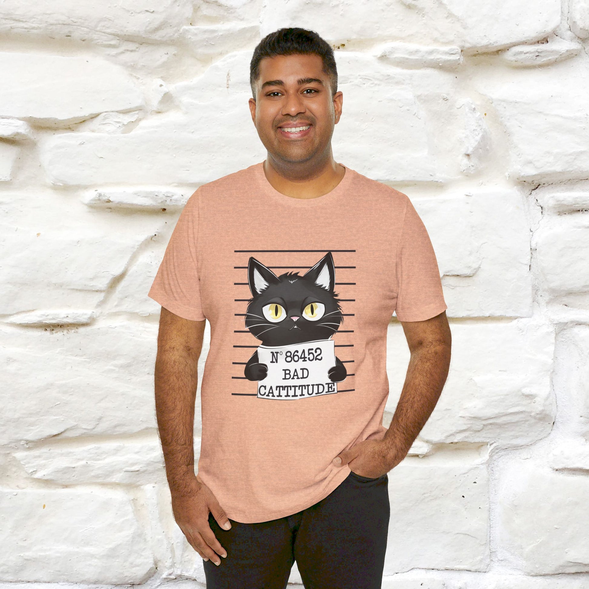 ''Bad Cattitude'' T-shirt for Man 100% Cotton* - Nunu&Miao Studio