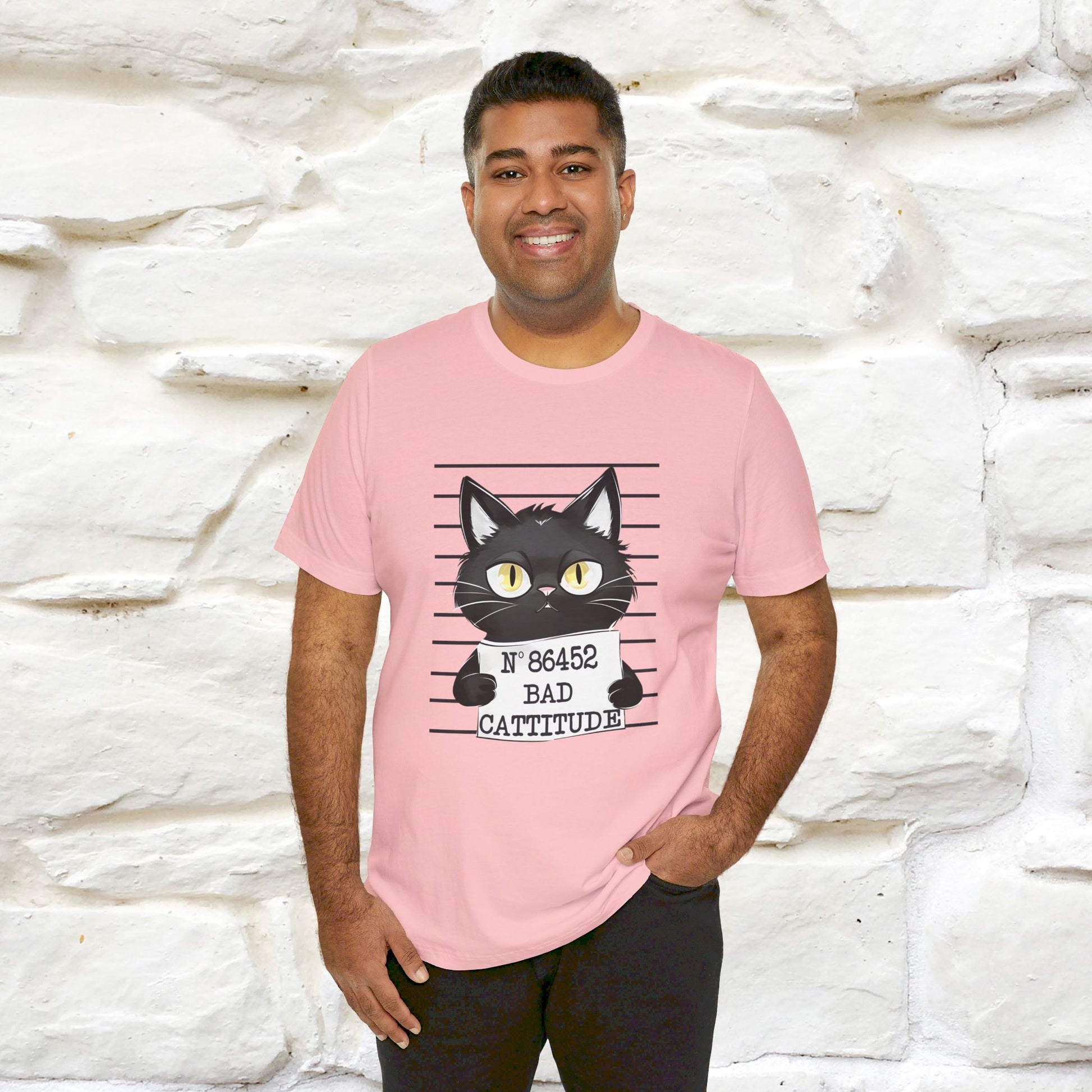 ''Bad Cattitude'' T-shirt for Man 100% Cotton* - Nunu&Miao Studio