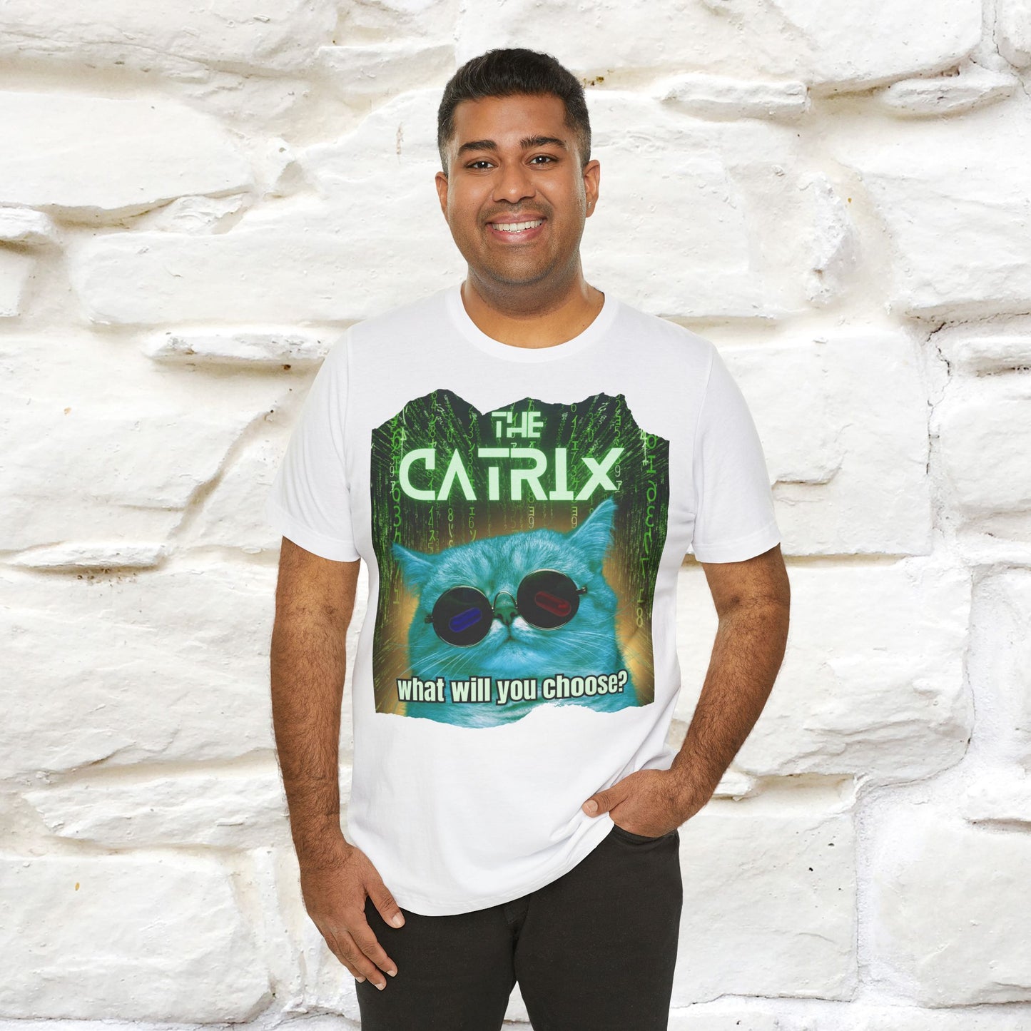 The Catrix: What Will You Choose? Cat T-Shirt for Men & Women | 100% Cotton* Matrix-Inspired Tee