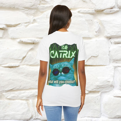 The Catrix: What Will You Choose? T-Shirt | Unisex Front & Back Design | 100% Cotton* Sci-Fi Cat Tee