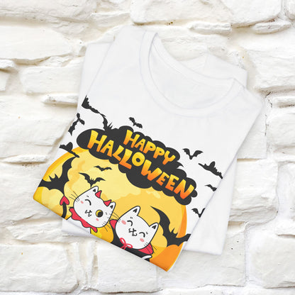 ''Happy Halloween Cat Couple'' Unisex Cat T-shirt 100% Cotton*