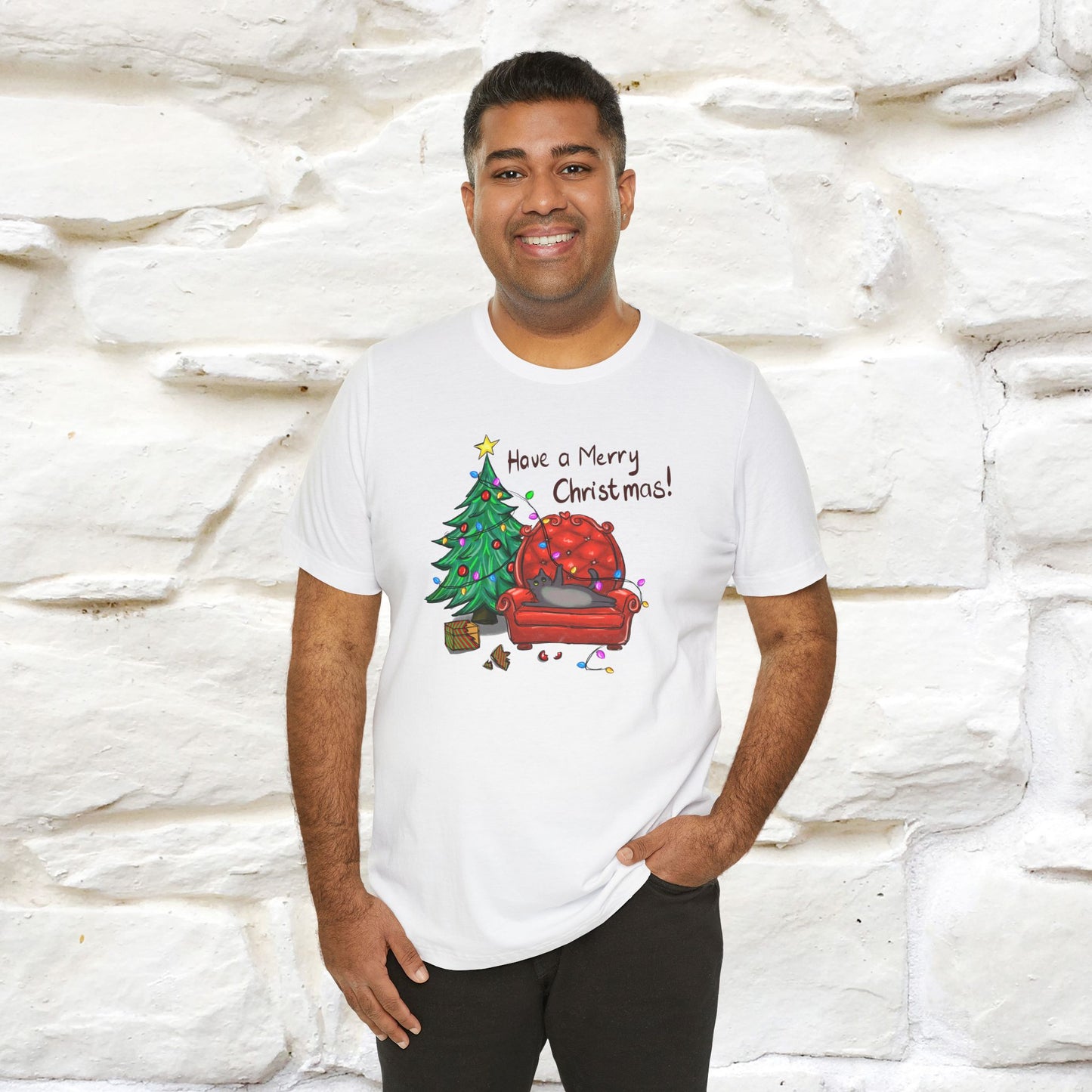 Have a Merry Christmas | Festive Cat Christmas Shirt for Men & Women | 100% Cotton