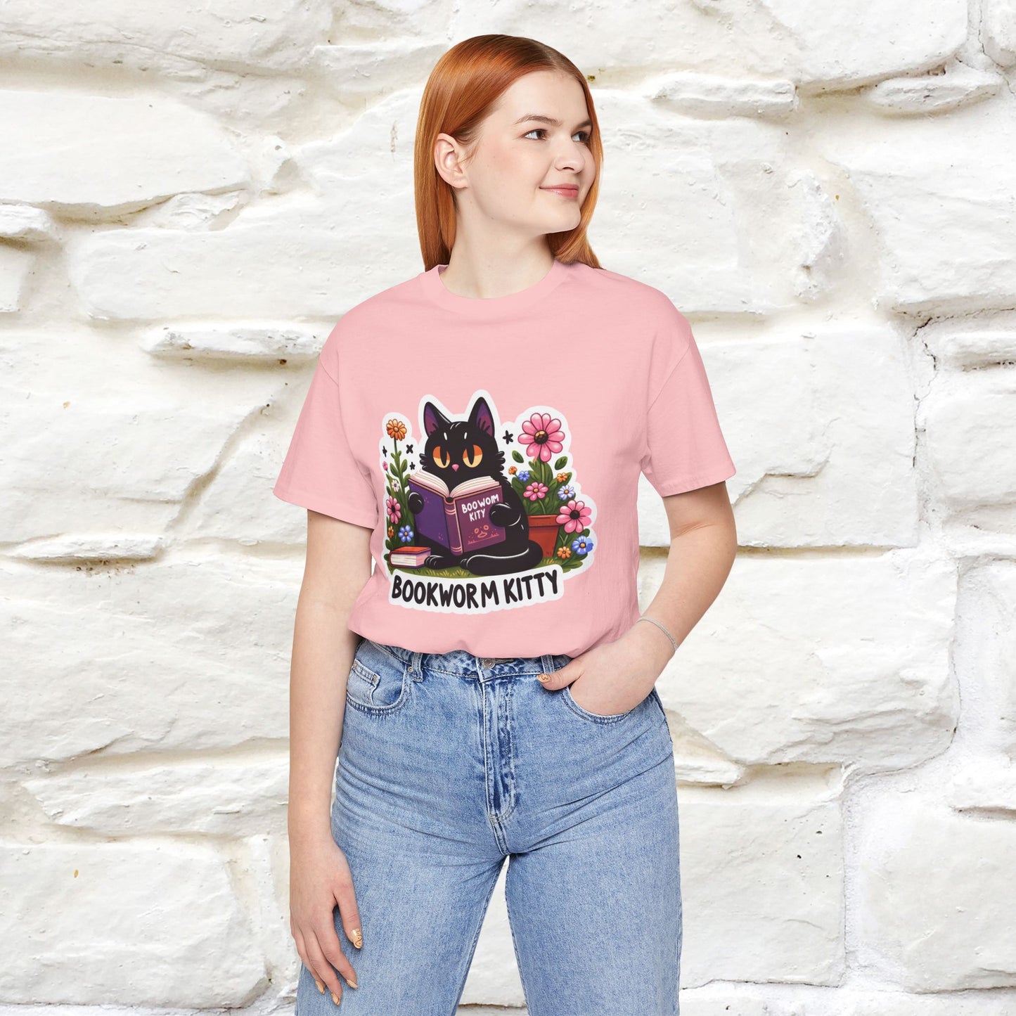 "Bookworm Kitty" Cat T-Shirt for Women | 100% Cotton* | Book Lover Tee