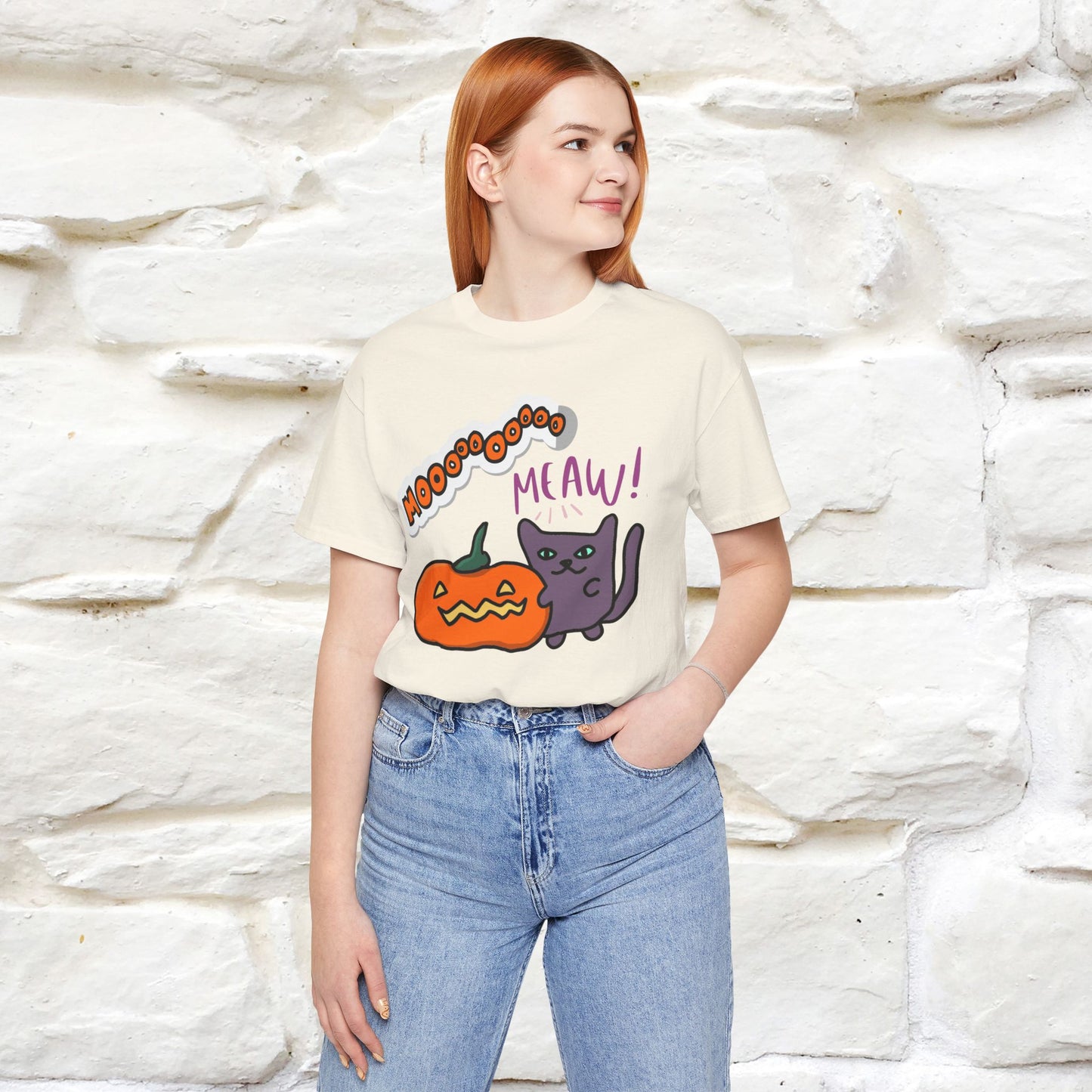 ''Mooooo Meaw'' Halloween Unisex Cat T-shirt 100% Cotton*