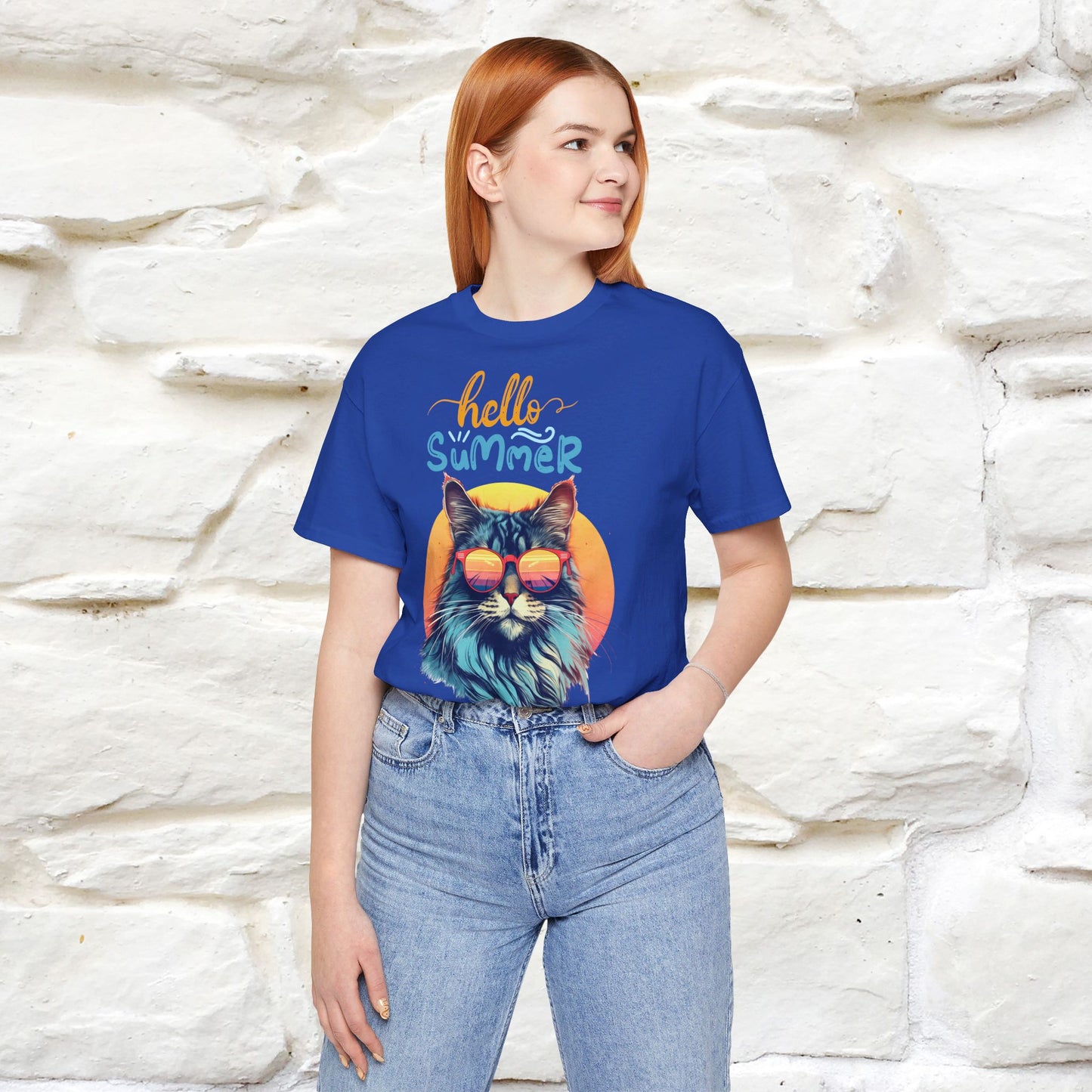 ''Hello Summer'' Cat T-shirt for Women 100% Cotton* - Nunu&Miao Studio