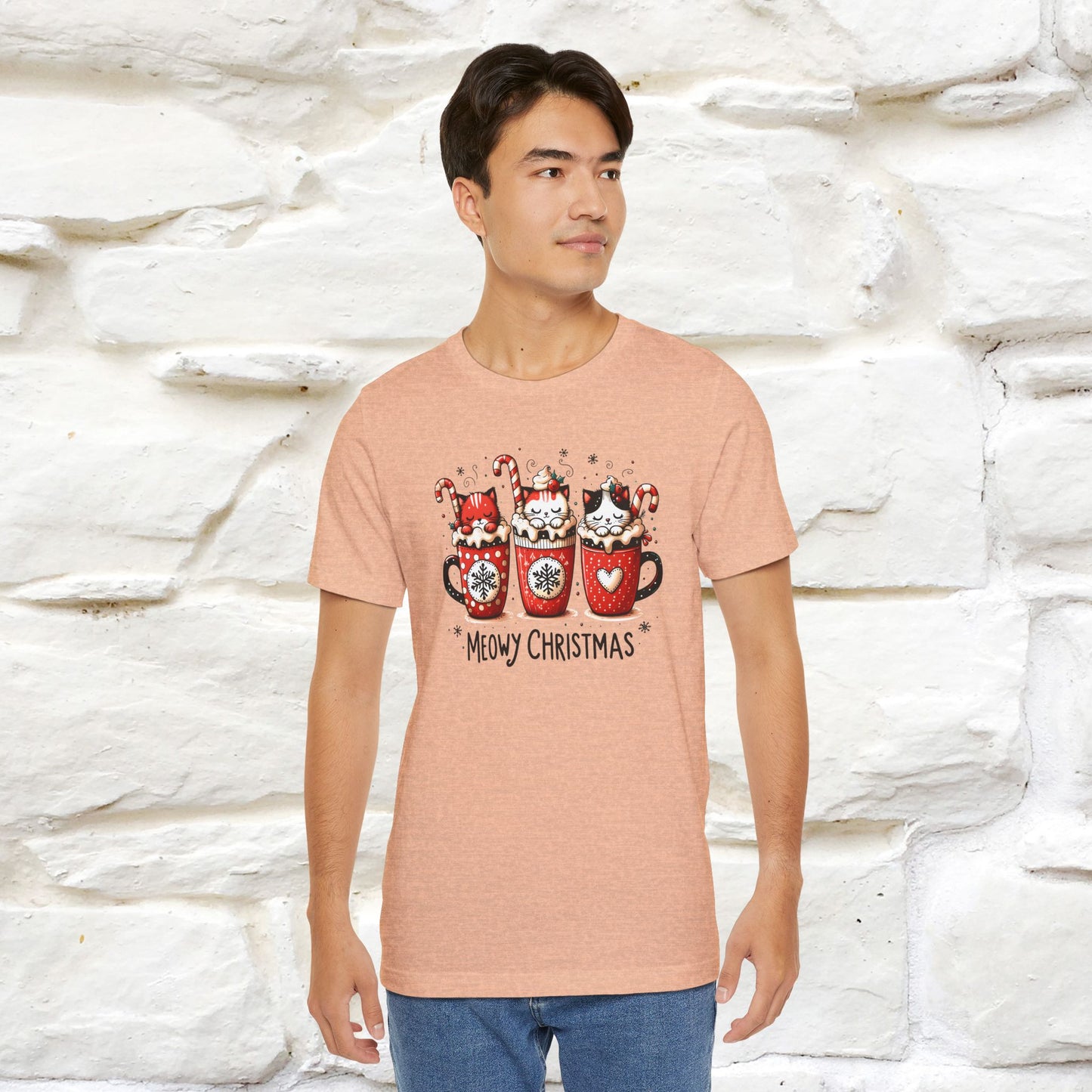 Meowy Christmas T-Shirt | Cute Festive Cat Christmas Shirt for Men & Women | 100% Cotton