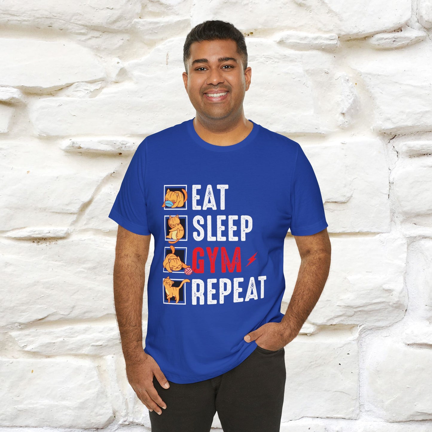 Eat Sleep Gym Repeat Cat Workout T-Shirt for Men & Women | 100% Cotton*