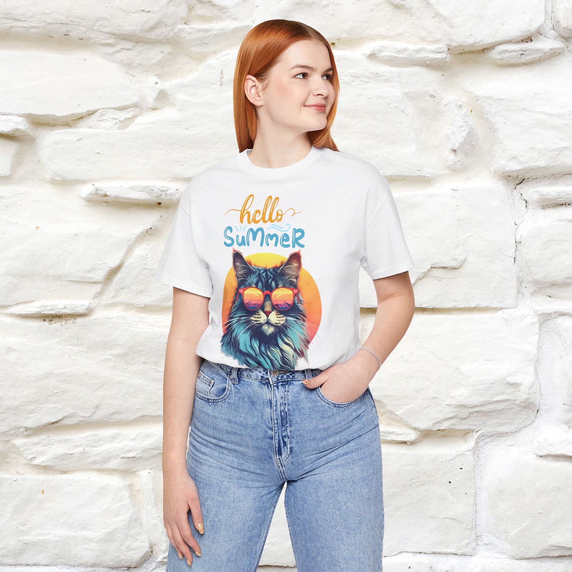 ''Hello Summer'' Cat T-shirt for Women 100% Cotton* - Nunu&Miao Studio