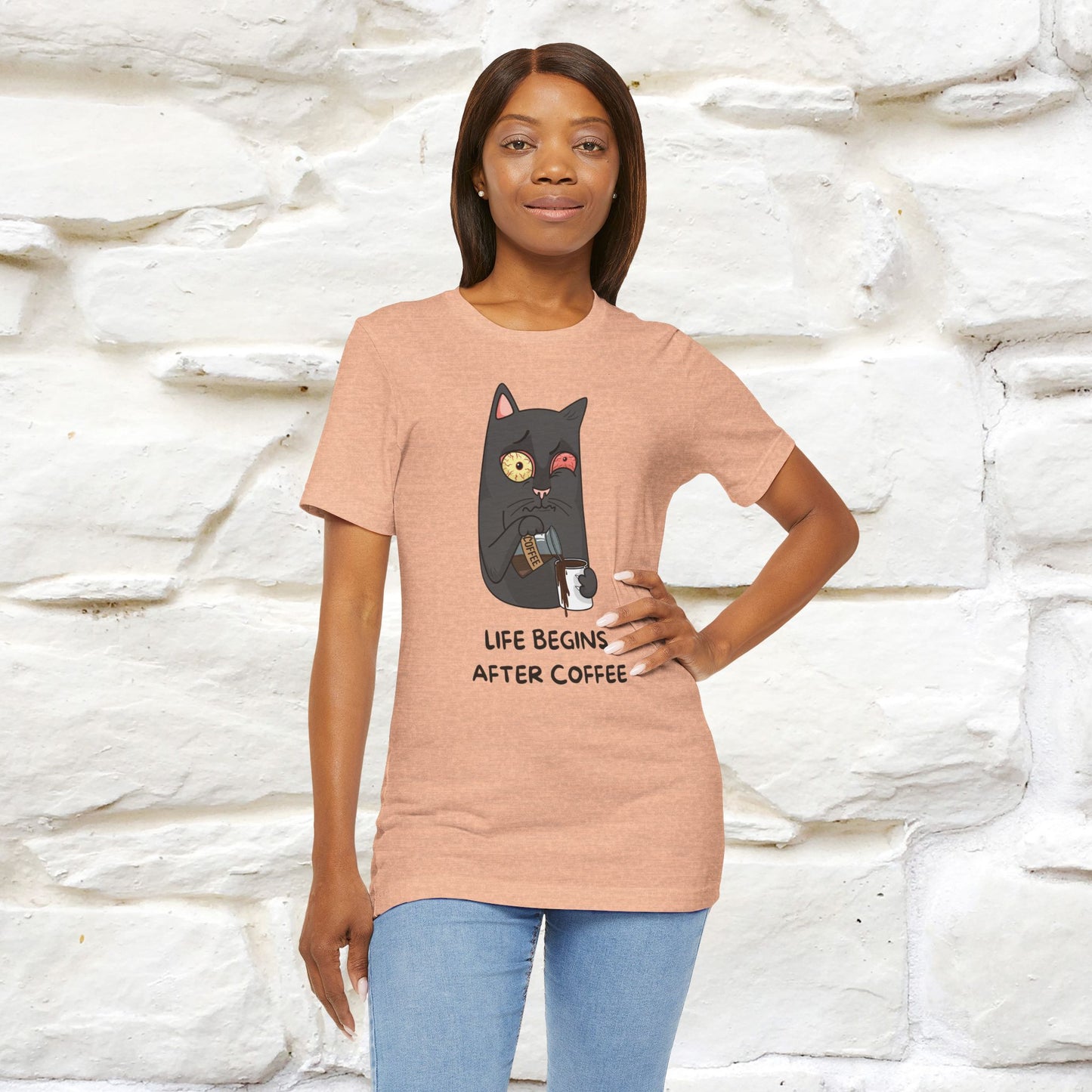 ''Life Begings After Coffe''  Cat T-shirt for Men and Women  100% Cotton*