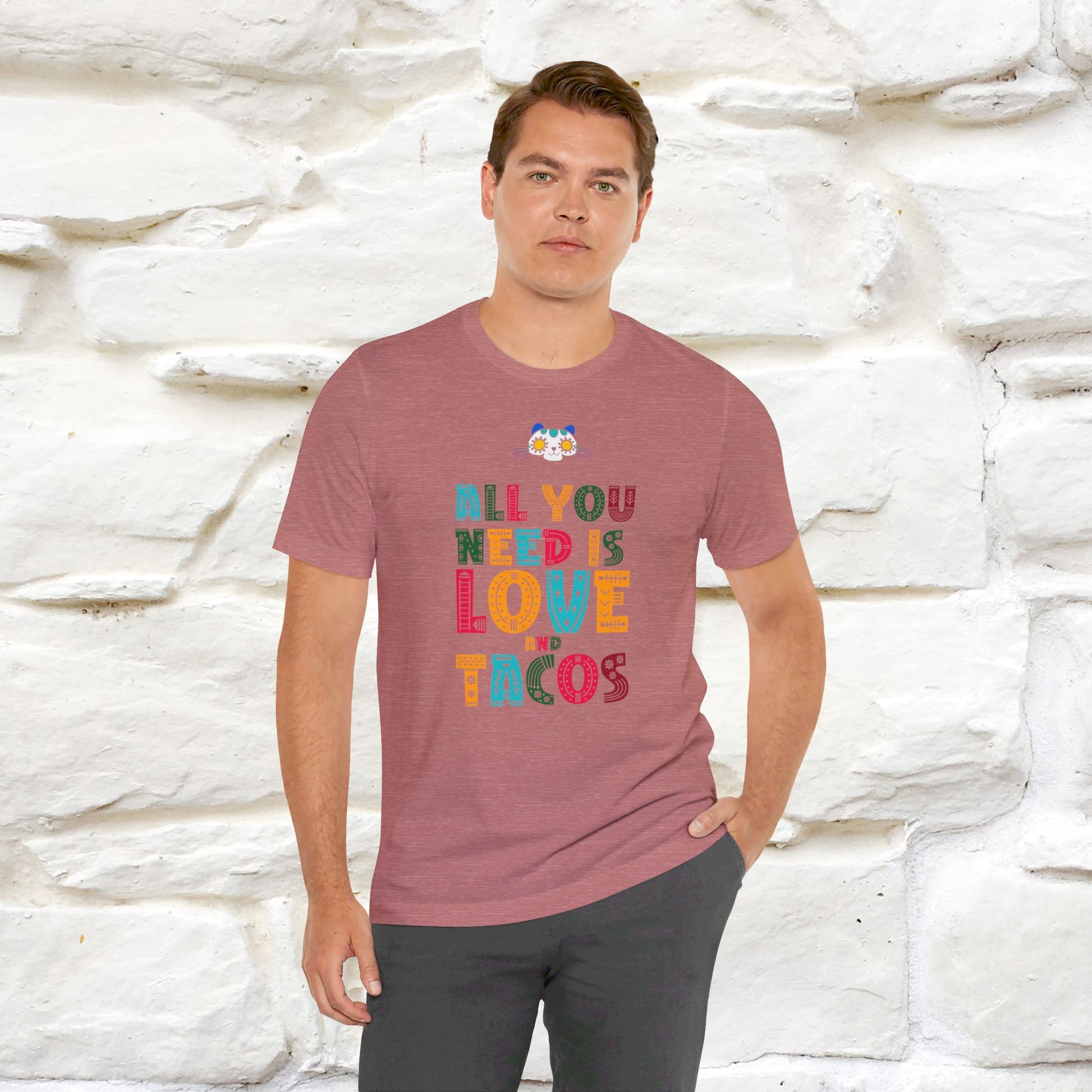 ''All You Need Is Love and Tacos'' T-shirt for Man 100% Cotton* - Nunu&Miao Studio