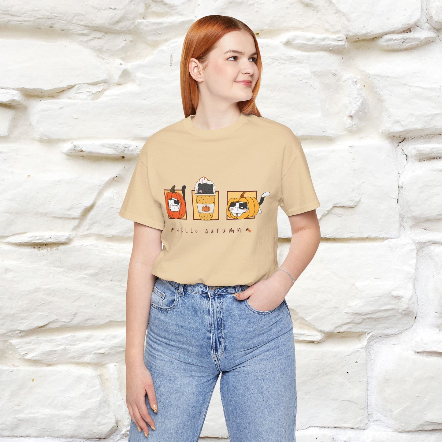 "Hello Autumn" Cat T-Shirt for Men & Women | 100% Cotton* | Seasonal Feline Fashion