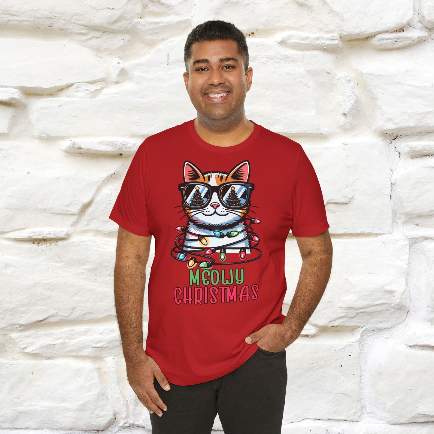 Meowy Christmas T-Shirt | Festive Cat Christmas Shirt for Men & Women | 100% Cotton