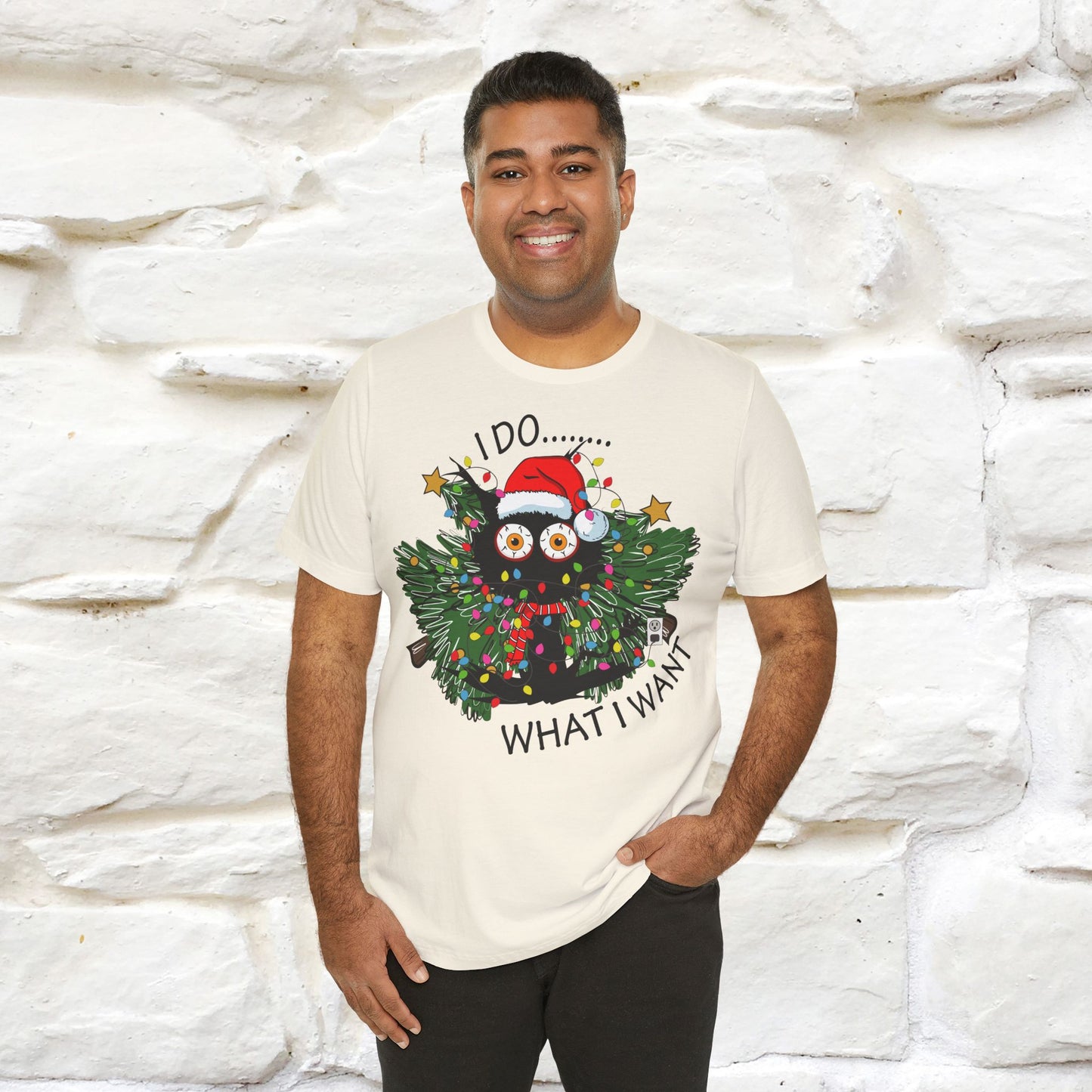 I Do What I Want Funny T-Shirt | Festive Cat Christmas Shirt for Men & Women | 100% Cotton