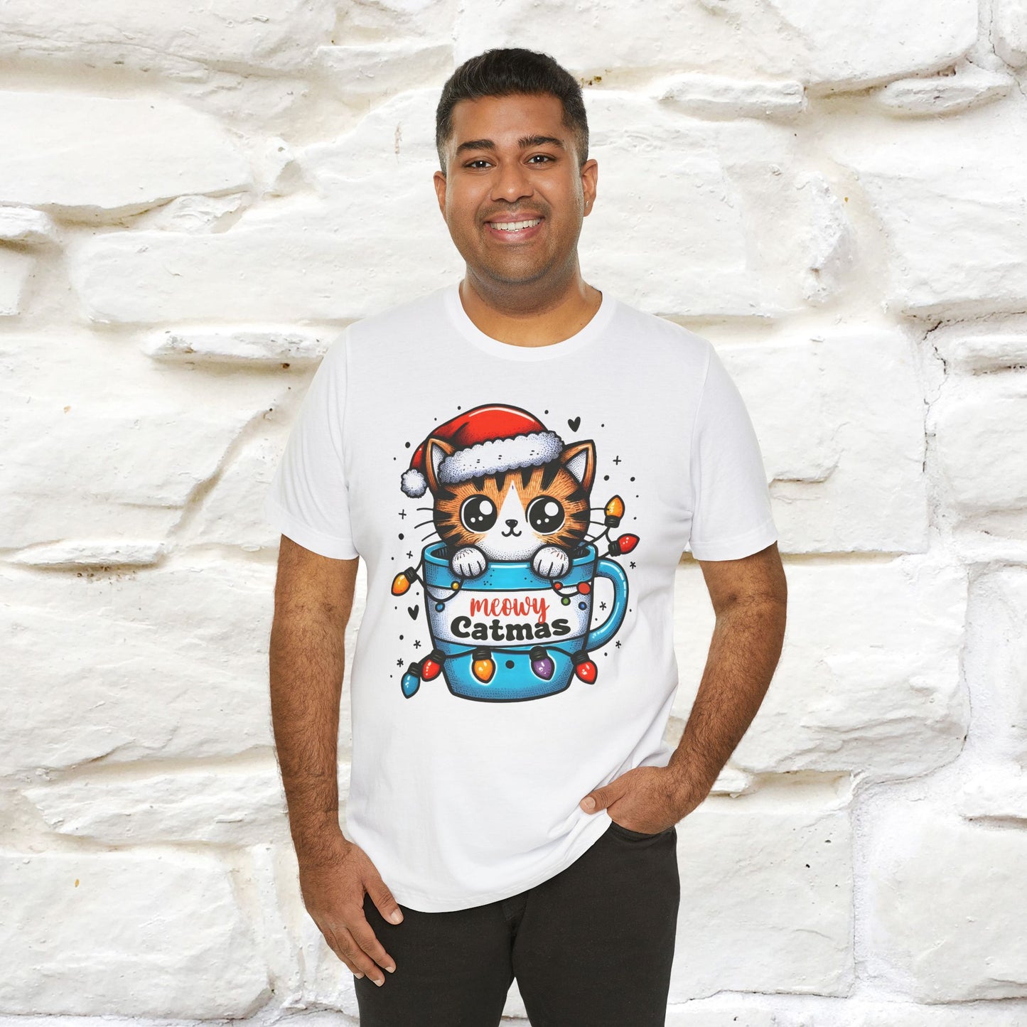 Meowy Catmas T-Shirt | Festive Cat Christmas Shirt for Men & Women | 100% Cotton