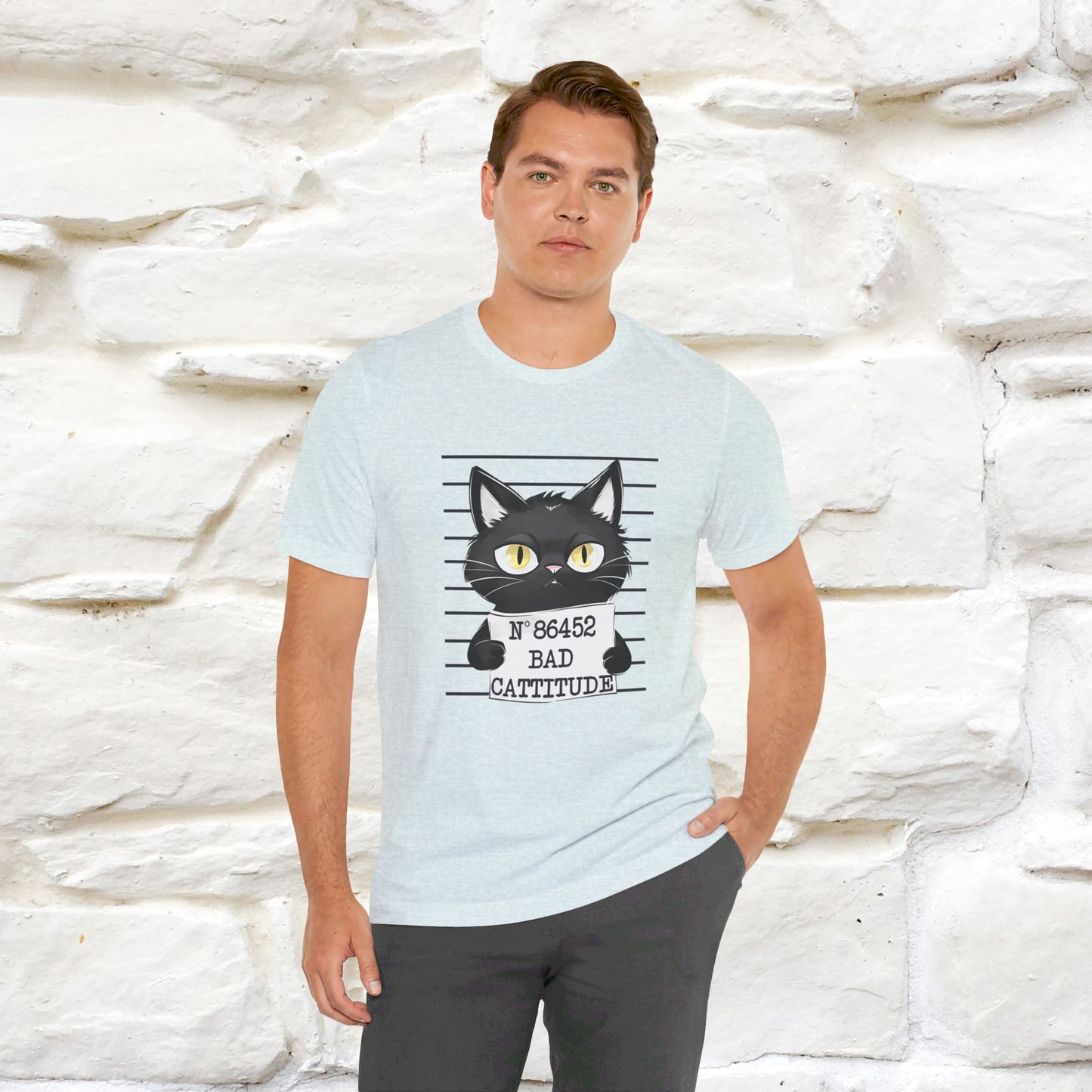 ''Bad Cattitude'' T-shirt for Man 100% Cotton* - Nunu&Miao Studio