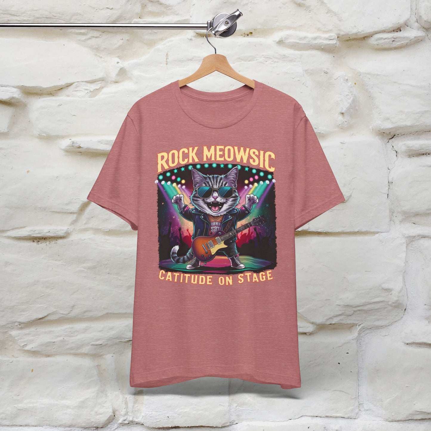 Rock Meowsic Catitude On Stage T-Shirt | Rocker Cat Tee for Men & Women | 100% Cotton*