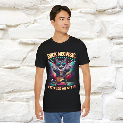 Rock Meowsic Catitude On Stage T-Shirt | Rocker Cat Tee for Men & Women | 100% Cotton*